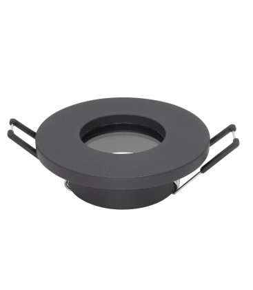 [DILAC2-DIF-RD-BLA] Collerette Support d'encastrement GU10 / MR16 Etanche IP65 - Rond - Noir